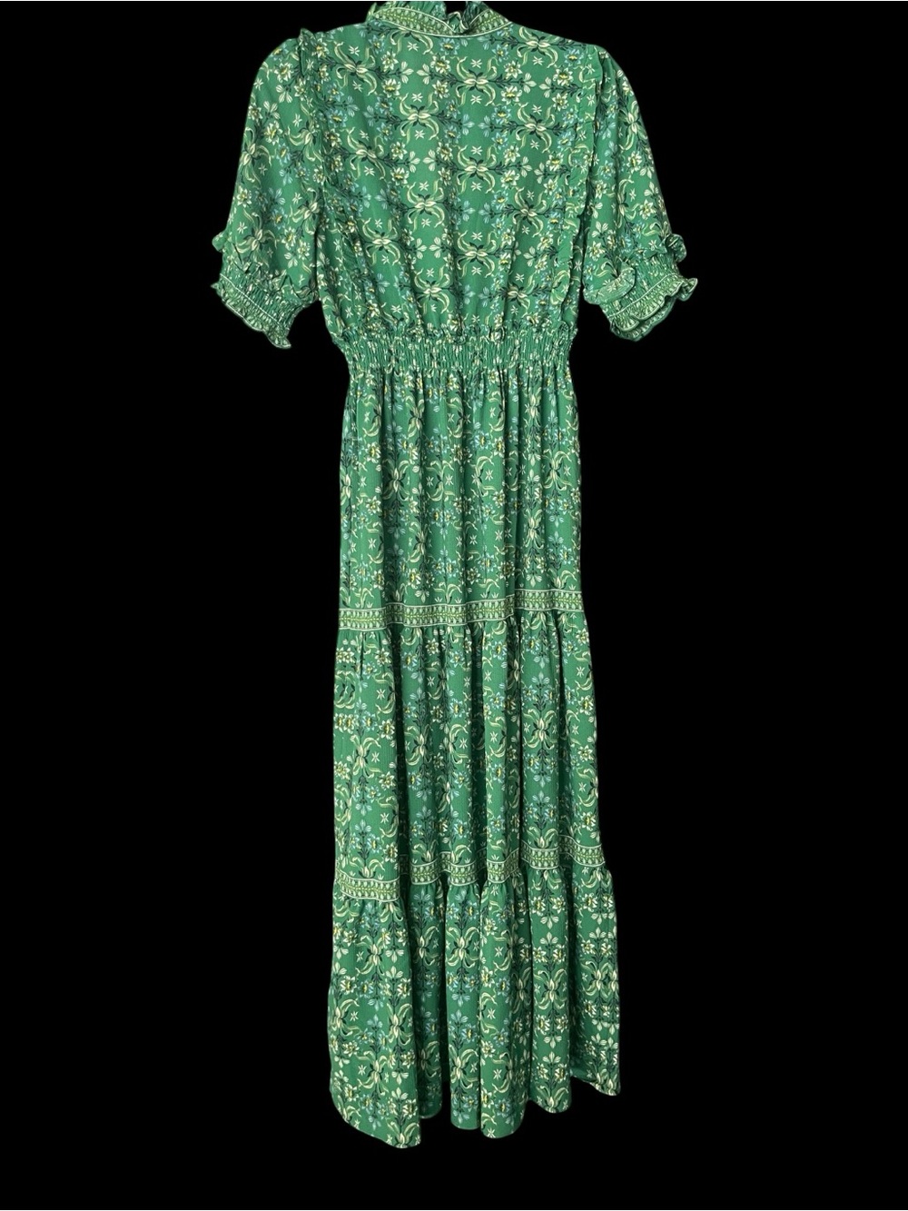 NWOT Max Studio London Green Floral Ruffle Tiered Maxi Dress M Boho Prairie - Picture 4 of 11